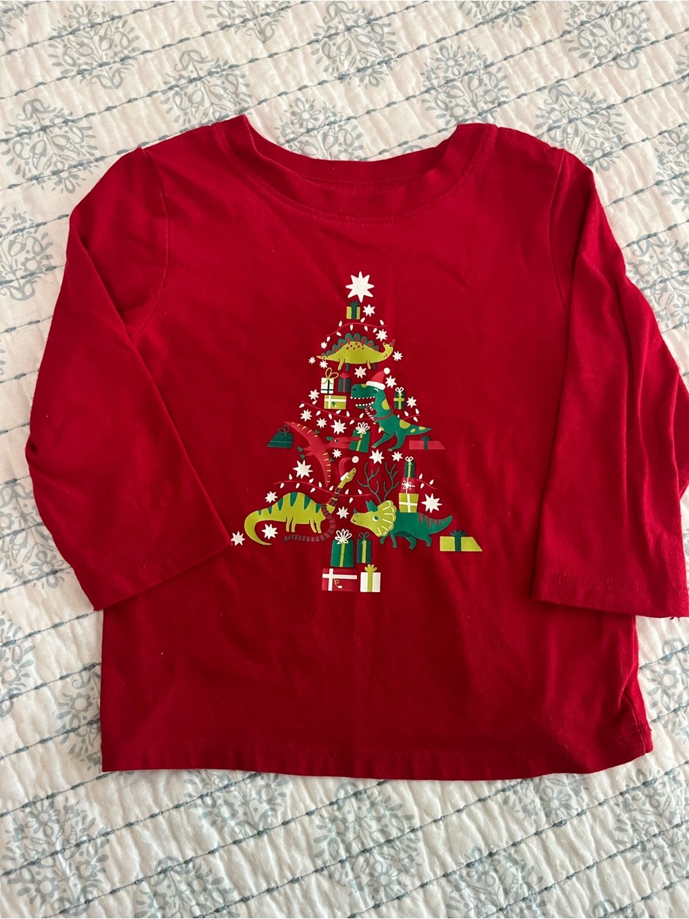 Kids Red Holiday Dino Tree Long-Sleeve Shirt